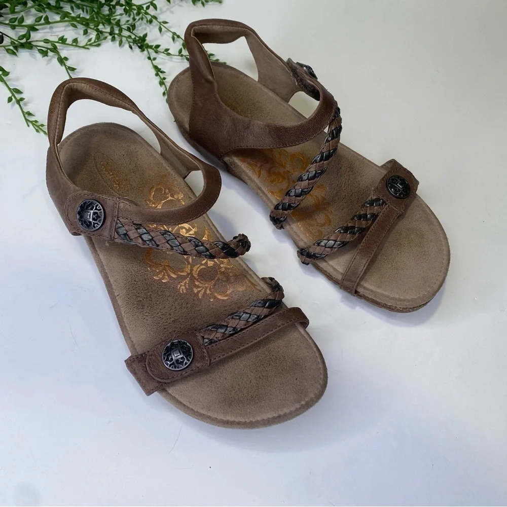 Aetrex Jillian Braided Quarter Strap Sandal in Bronze Size 9 - Picture 3 of 11